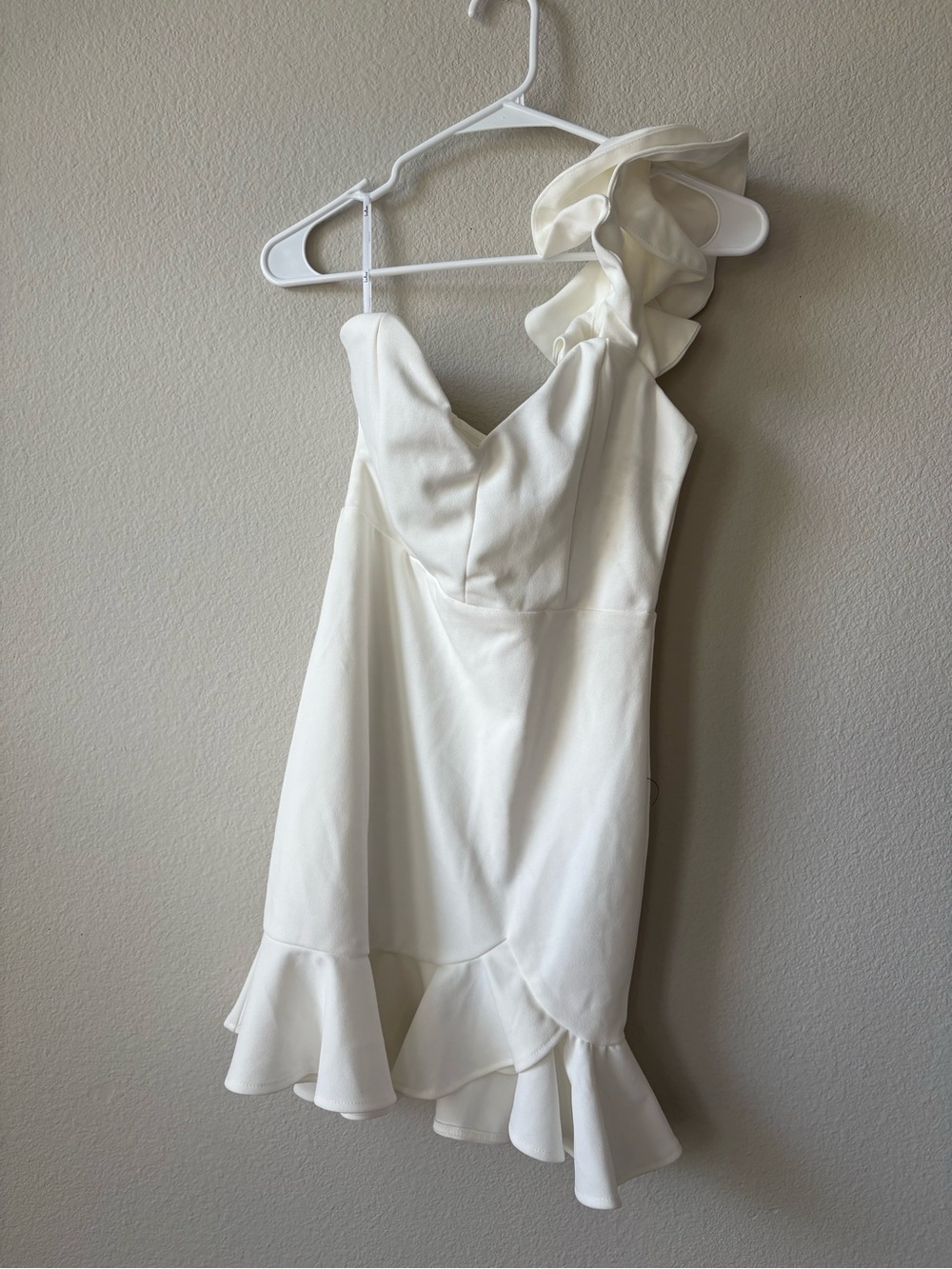 Lulu's White One-Shoulder Ruffle Mini Dress - Picture 2 of 4
